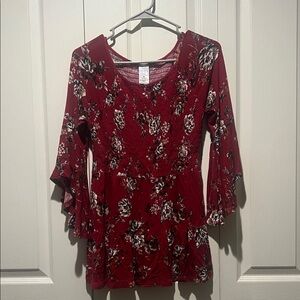 Time and Tru Burgundy Floral Blouse